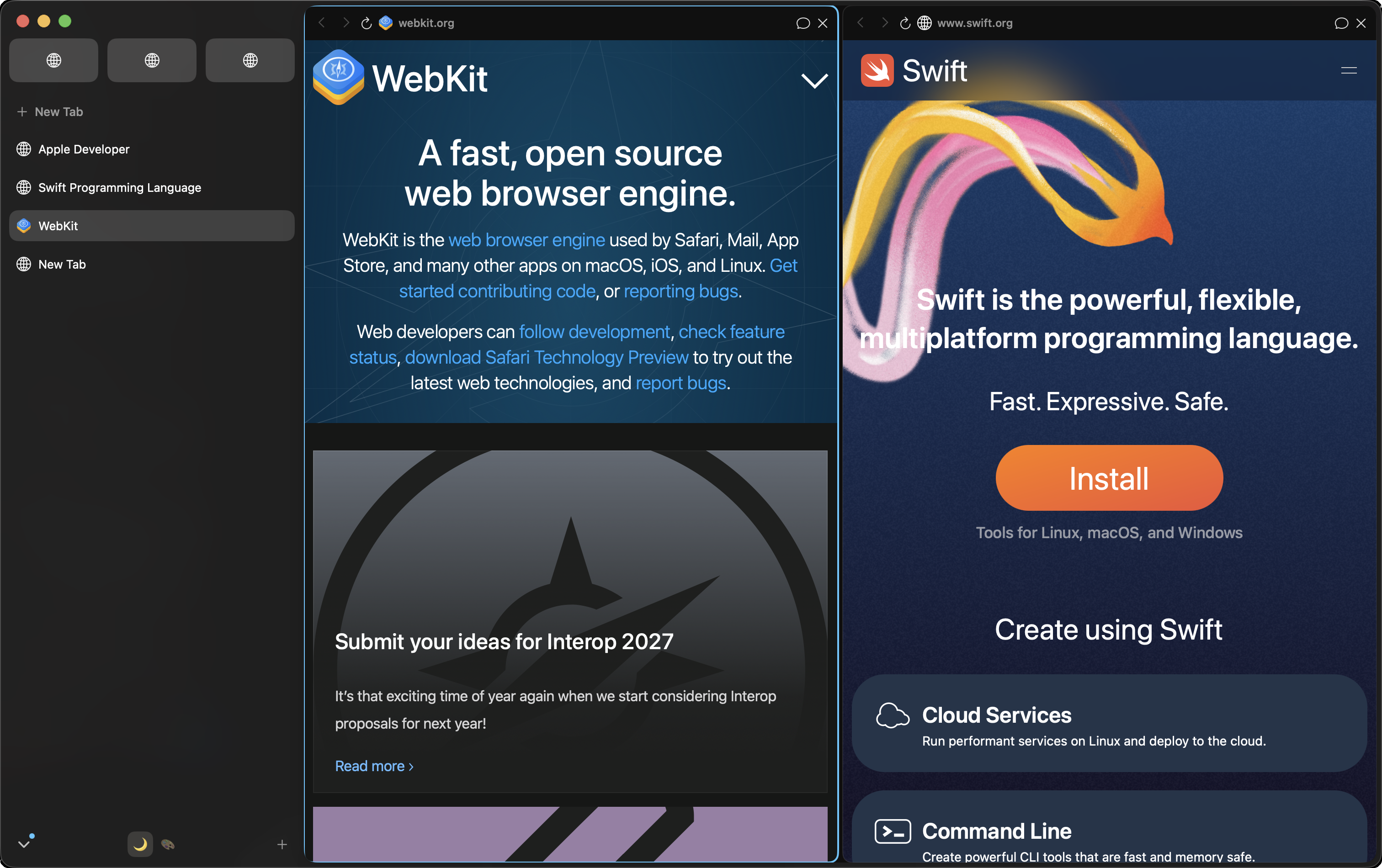 Browse two pages side by side. Compare sources and keep reference material visible while you work.